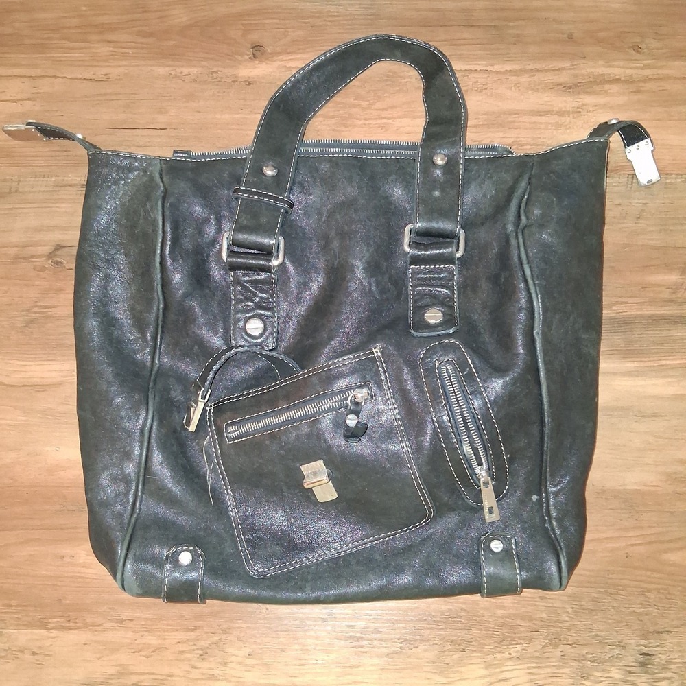 Via Repubblica Italian Large Black Leather Hobo Handbag Black Shoulder Straps